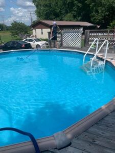 after adding fresh water and vacuuming to waste, the pool is now clear. 