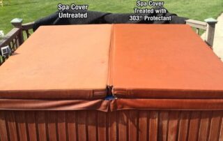 Before and after of Aerospace Protectant being used on a hot tub cover